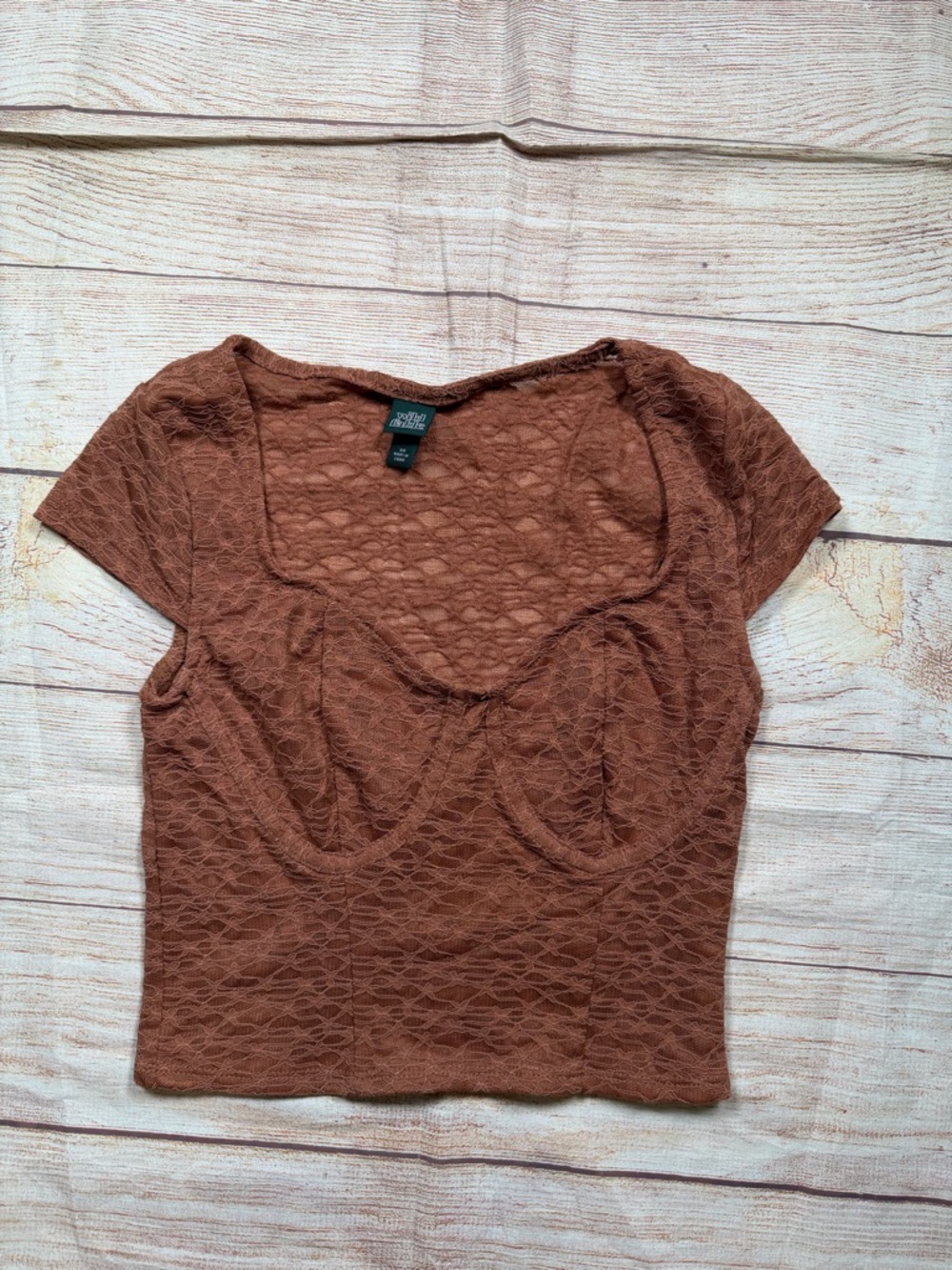 Brown Lace Scoop Crop Top‎